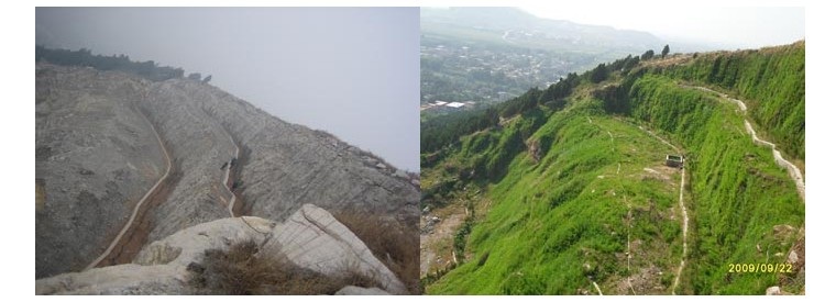 2009年济南矿山项目高次团粒绿化施工前后比较